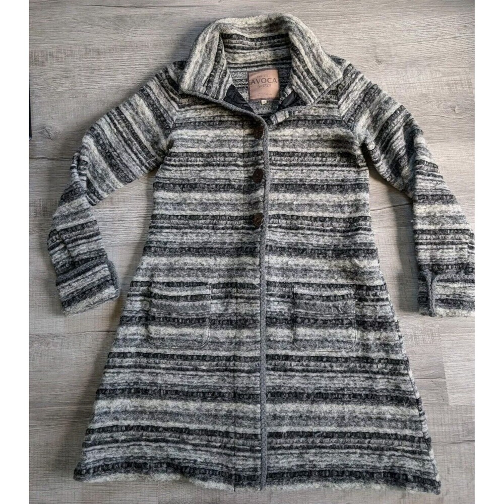 Avoca The Mill Ireland Wool Blend Coat Women's Size 3 Gray Black Striped Small